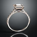 Elegant White Gold Ring Featuring Square Cut Diamond And Side Stones 3d model