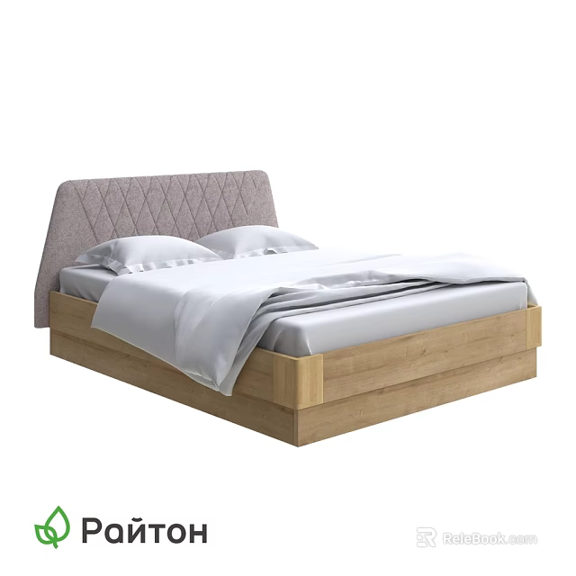 Double Bed With Quilted Gray Headboard Wooden Frame And White Linens 3d model 
