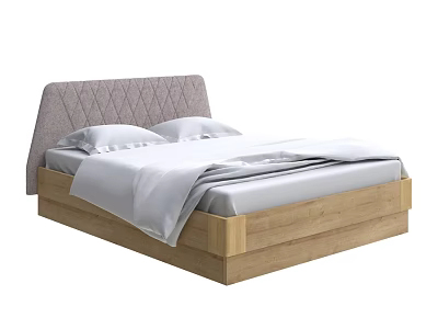 Double Bed With Quilted Gray Headboard Wooden Frame And White Linens 3d model