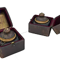 Vintage Decorative Ornament Set with Open Leather Boxes and Metal Lidded Pieces