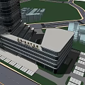 Modern Office Building With Glass Facade Exterior And Surrounding Parking Area