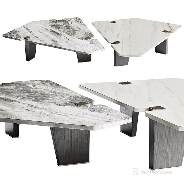 Elegant Modern Marble Tables With Smooth Tabletop And Sturdy Black Legs 3d model 