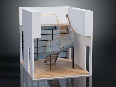 Modern Spiral Staircase With Glass Railing And Wooden Steps In Interior Design Space 3d model