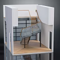 Modern Spiral Staircase With Glass Railing And Wooden Steps In Interior Design Space