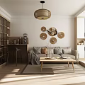 Modern Living and Dining Room Interior With TV Stand Sofa Coffee Table And Wall Decor