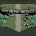 Scenic Stone Archway Surrounded by Rocks Green Vines and Pathway with Grass and Crystals