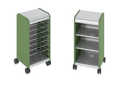 Other Two Green Storage Carts With Wheels Featuring Multiple Metal Shelves And Racks Design 3d model