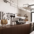 Modern Cafe Counter With Coffee Machine Brown Cabinets Coffee Bags And Paper Bag