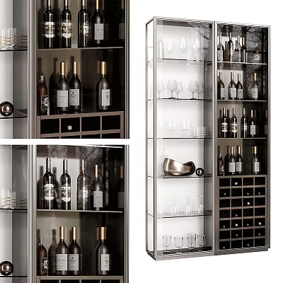 Modern Wine Cabinet Interior With Glass Doors Wine Bottles And Wine Glasses 3d model