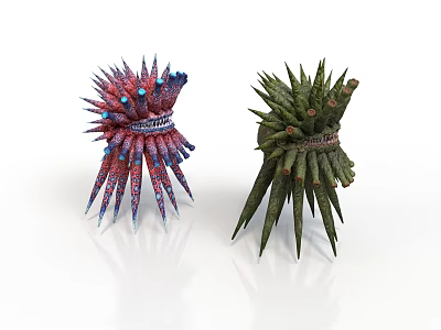 Colorful Spiked Fantasy Creatures As Mythical Characters With Red Blue And Green Features 3d model