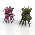 Colorful Spiked Fantasy Creatures As Mythical Characters With Red Blue And Green Features