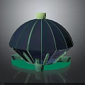 Dome Shaped Decorative Object With Blue Stripes Green Base And Yellow Lid