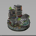 Miniature Architectural Model Featuring Multi Story Buildings Greenery Water Surroundings And Diverse Roofs