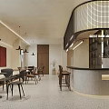 Modern Hotel Lobby Interior Featuring Curved Reception Desk Pendant Lights And Terrazzo Floor