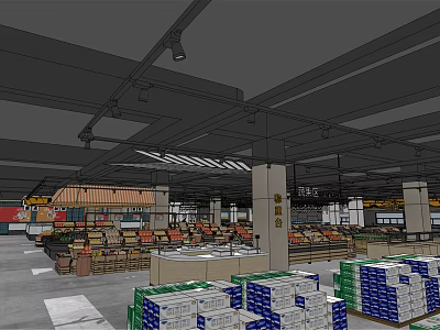 Supermarket Department Store Interior With Organized Shelves And Product Displays 3d model