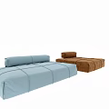 Light Blue And Brown Fabric Sectional Sofas With Comfortable Cushions 3d model