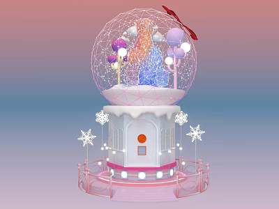 Enchanted Snow Globe Scene With Colorful Interior Rainbow Mushrooms And Snowflake Decorations 3d model