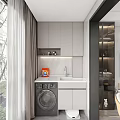 Modern Home Balcony Interior Design With Washing Machine Sink And Storage Cabinets
