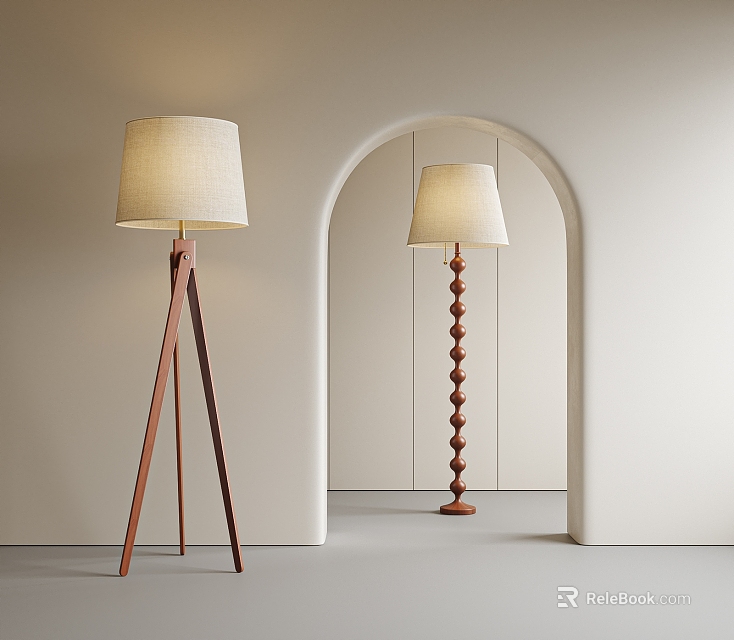 Modern Floor Lamps With Tripod And Spiral Bases In Minimalist Space 3d model 