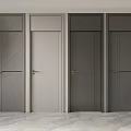 Four Modern Hinged Doors In Various Colors With Wooden Texture And Metal Handles