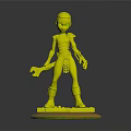 3D Character Model of Masked Figure With Mechanical Arm Wrench and Stone Base