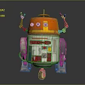 Smart Robot With Orange Dome White Body Mechanical Arms And Wheels