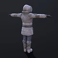 White Winter Coat Outfit With Hood Goggles Belt Jeans And Boots Front Back Views
