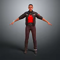 Stylish Daily Life Clothing Essentials Black Jacket Red T-shirt Brown Pants And Boots