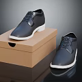 Black Leather Lace Up Shoes With White Soles On Brown Cardboard Box