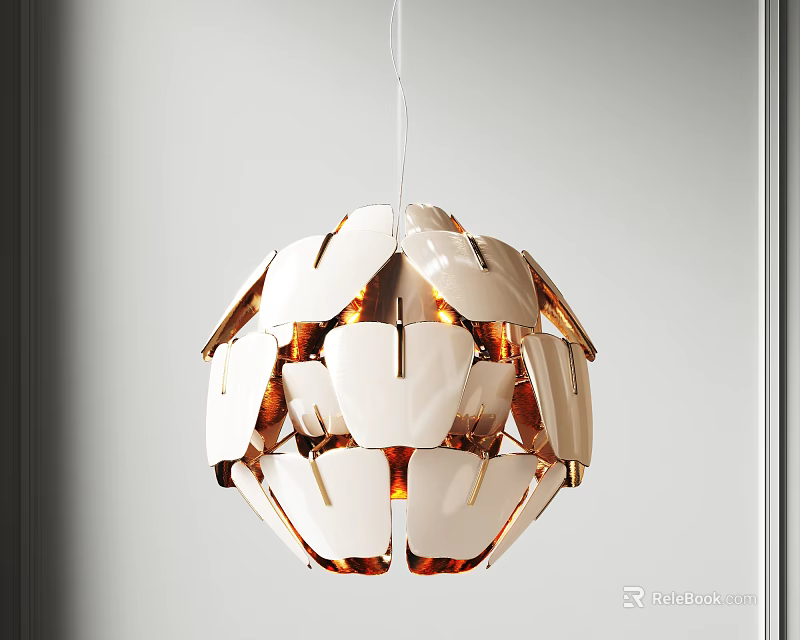 Modern Spherical Pendant Light With White And Copper Metal Panel Design For Interior Decoration 3d model 