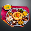 Authentic Indian Thali Platter Featuring Assorted Curries Rice Dal Vegetables And Pickles