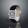 Luxury Square Dial Watch With White Roman Numerals Blue Hands Black Crocodile Leather Strap