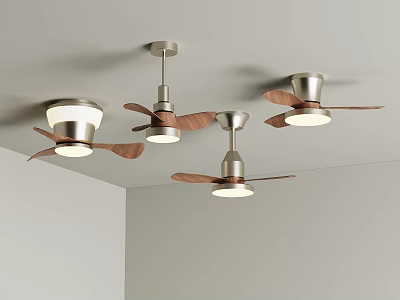 Modern Ceiling Fans With Lights And Wooden Blades In Modern Room Design 3d model