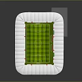 Modern Football Stadium With White Roof Red Stands And Green Grass Pitch