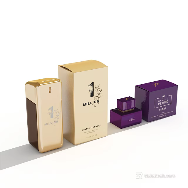 Luxury Perfume Cosmetics Gold Purple Packaging Fragrance Bottles 1 Million Fragrant Design 3d model 