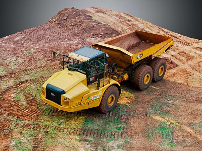 Yellow CAT Heavy Duty Dump Truck On Dirt Construction Site 3d model