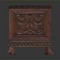 Mahogany Wooden Storage Chest With Intricate Carved Patterns And Decorative Design