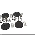 Elegant Modern Dinnerware Set with Black Plates Silver Cutlery Wine Glasses Candle Holders and Placemats