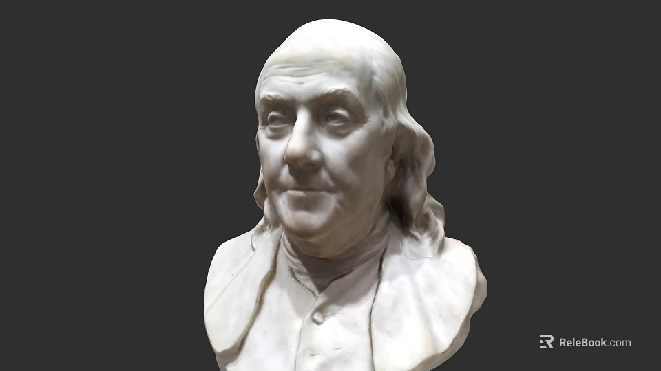 White Marble Human Bust Sculpture With Detailed Facial Features And Clothing Carving 3d model 