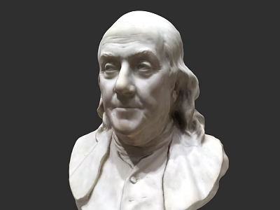 White Marble Human Bust Sculpture With Detailed Facial Features And Clothing Carving 3d model