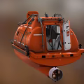 Orange Warship Rescue Boat With Orange Hull Windows Railing And Life Saving Gear