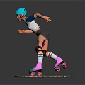 Game Movie Character Standing In Blue Helmet VARTIS Vest Knee Pads With Colorful Roller Skates