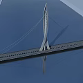 Modern Cable-Stayed Bridge With Pylon Steel Cables Over Calm Water Clear Reflection And Blue Sky