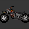 Vintage Orange And Black Custom Motorcycle With Leather Seat Exhaust Pipe And Wheels