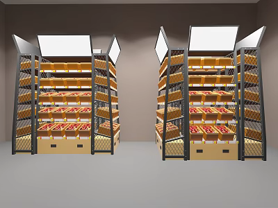 Modern Multi Tiered Display Shelves with Metal Frame and Top Lighting for Product Showcase 3d model