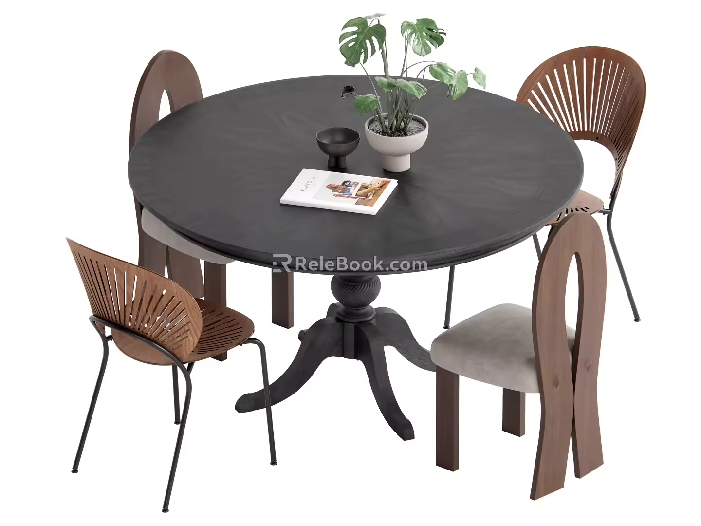 Middle style dining table and chair combination 3d model