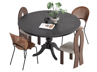 Middle style dining table and chair combination 3d model