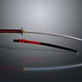 Traditional Japanese Samurai Sword Silver Sharp Blade Red Black Striped Handle Black Scabbard RONIN Text