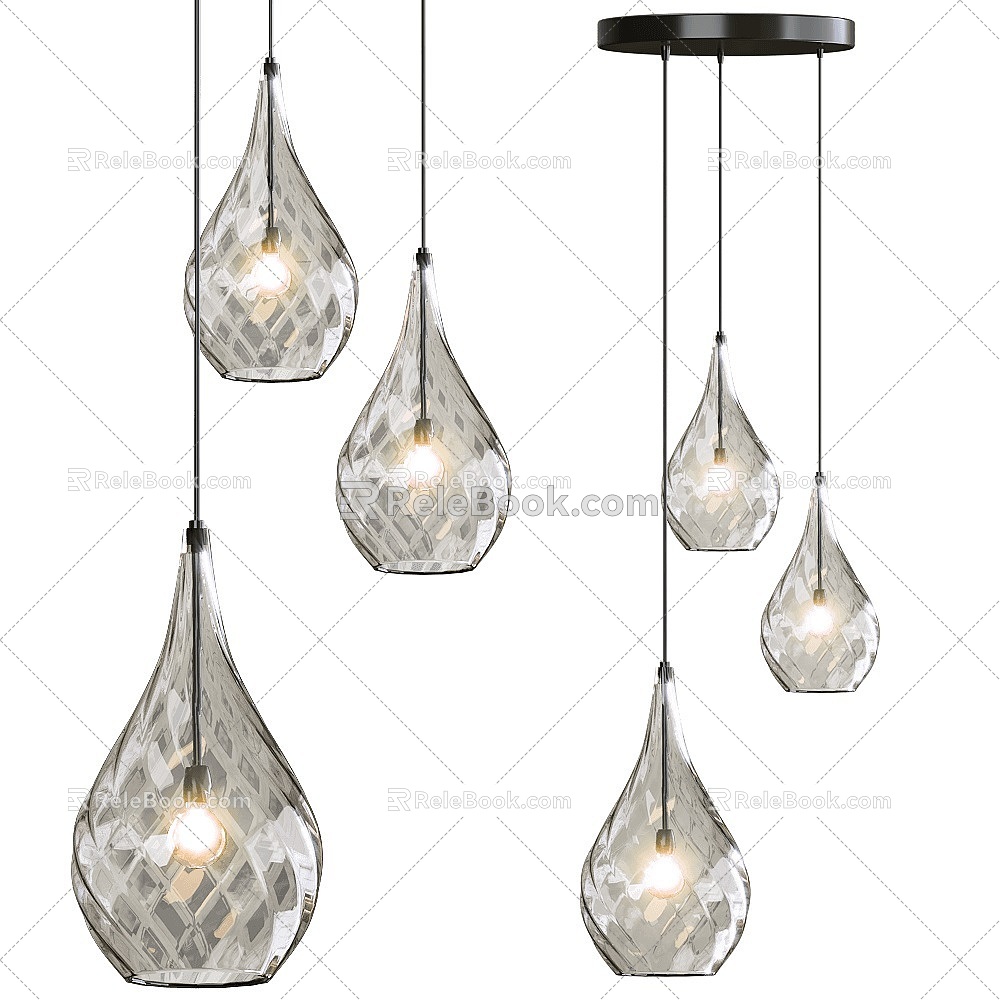 Modern facet three-lamp chandelier 3d model