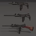 Different Types of Guns Featuring Various Barrel Designs Wooden Stock and Modern Models